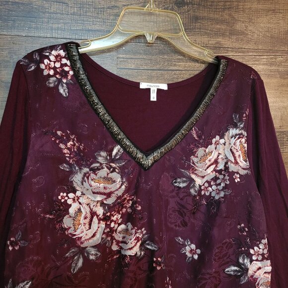 Maurices Top Size 0=14 W Floral Chiffon Overlay Slinky Knit Hi Low Hem Boho - Picture 2 of 11